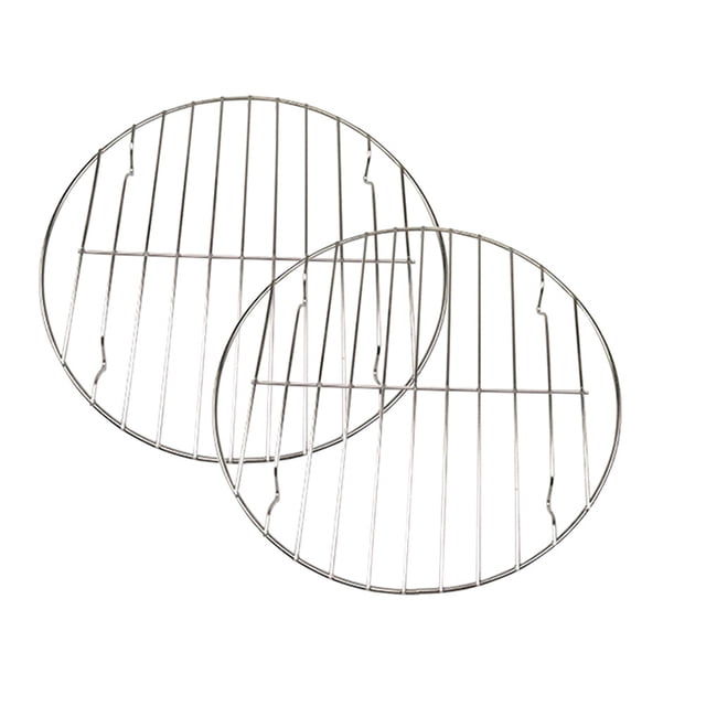 2 Pcs Grille en Acier Inoxydable pour Viande Grille Ronde Portable pour Rôtir les Légumes Pizza - 28cm (Sans Plateau de Cuisson Noir)