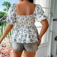 thumbnail image 3 of Ser Usted Camisa Suelta Casual Cuello Cuadrado Impreso de Manga Corta, Damas Larga Blusa de Verano para Leggings Y Diario, 3 of 5