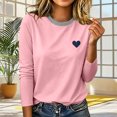 thumbnail image 6 of Zormilly Long Sleeve Shirts for Women Striped Crew Neck Casual Plus Size Blouses Heart Printed Fashion Loose Fall Outfits, S-5XL, 6 of 6