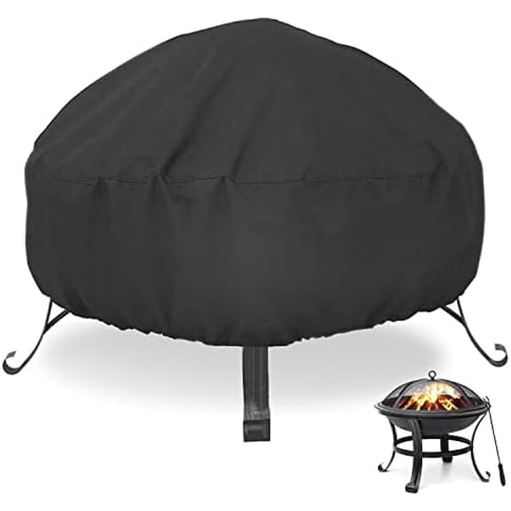 Fire Pit Cover, 22 inch Cover for 18-22 inch Round Firepit, Waterproof Windproof Dustproof UV-Resistant Heavy Duty Cover for Outdoor Patio Firepit Table - Black