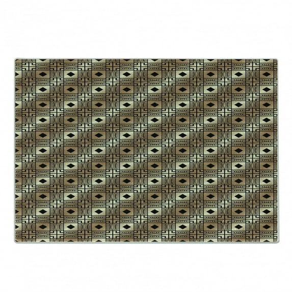 Art Deco Cutting Board, Transitioned Muted Colors in Coffee Tones Geometric Tetragon Patterns, Decorative Tempered Glass Cutting and Serving Board, in 3 Sizes, by Ambesonne