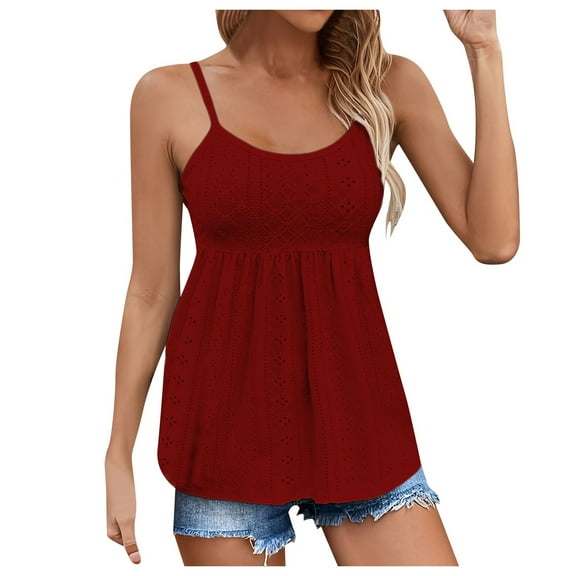 GEWSEY Women's Tank Tops 2025 Summer Tunics Casual Sleeveless Shirts Ladies Loose Fit Blouses Red, L