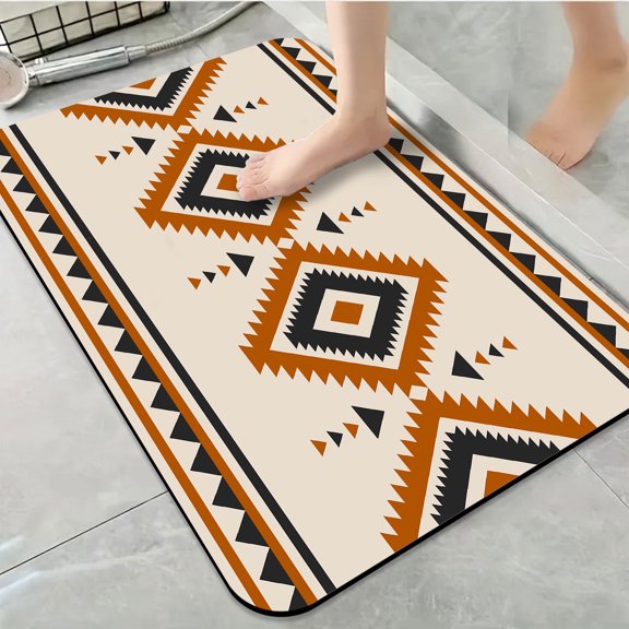 1pc Southwest Style Geometric Bathroom Rug Bathroom Decor and Accessories- Durable,Anti Slip,And Quick Drying,Suitable For Indoor/outdoor Use - Perfect For Bathrooms,Bedrooms,Kitchens
