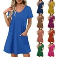 thumbnail image 2 of gakvbuo Summer Dress For Women Mini Dress Solid Color T-Shirt Dress A-Line Tunic Dress Casual Beach Short Dress, 2 of 8