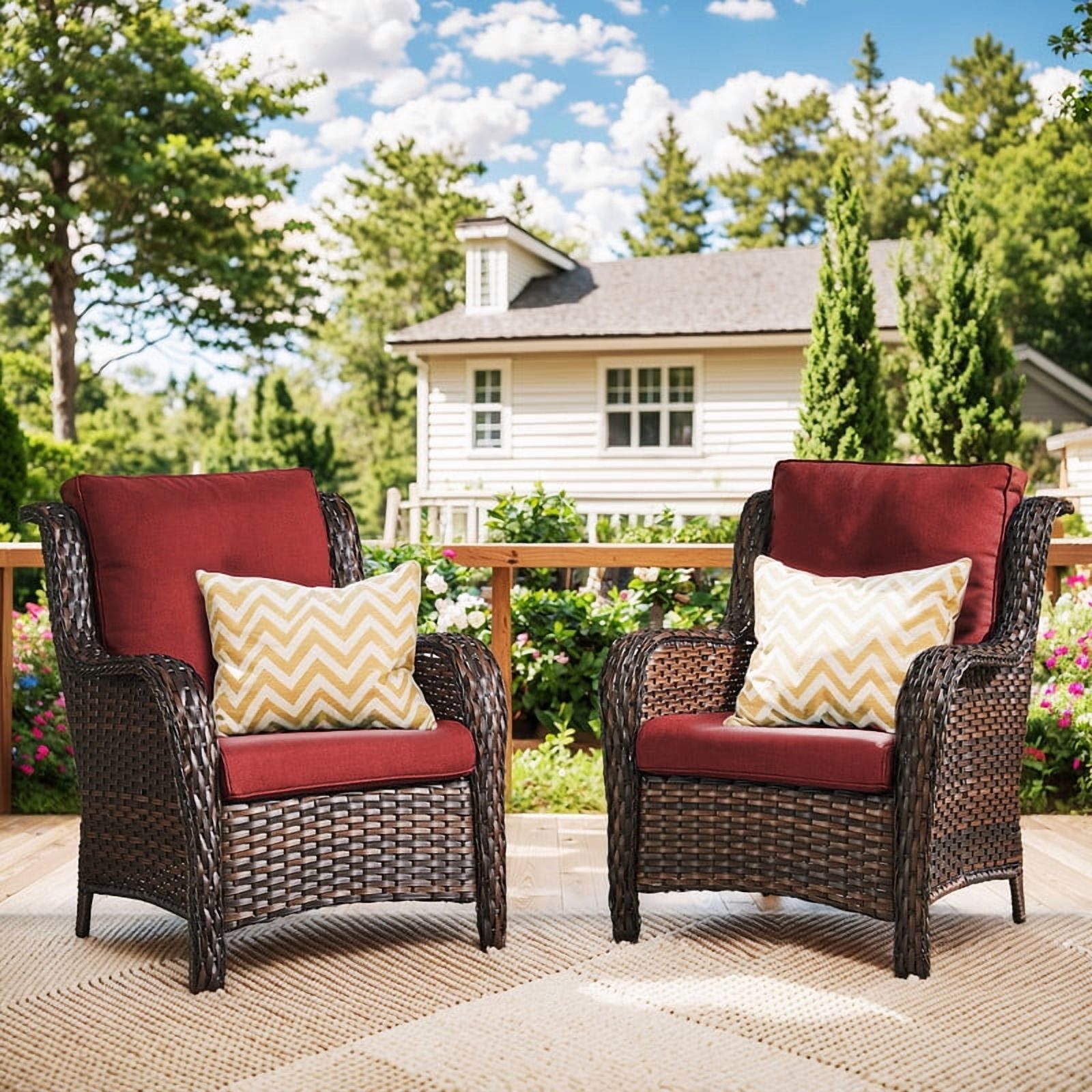 Bellefurn Patio Wicker Chairs Set of 2,High Back Outdoor Rattan Patio Chairs Outdoor Conversation Set for Garden Backyard Proch Deck