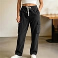 thumbnail image 2 of Sevevn Women's Fall Ribbed-Knit Mid-Rise Straight-Leg Cargo Pants Elastic Drawstring Multi-Pocket Casual Pants, 2 of 6