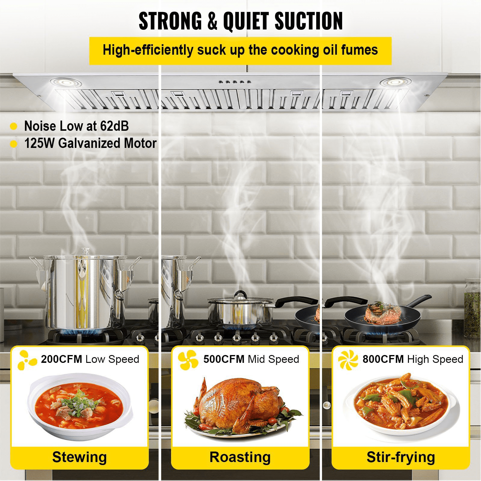 Range Hood 30 Inch Stainless Steel, 800 CFM Kitchen Vent with Push Button, LED Lights, Baffle Filters, Ducted/Ductless Convertible, ETL Listed