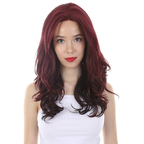 LUXLUXE Cleo Wavy Layered 21 in Long 4X4 Hand Tied Lace Front Wig, Heat Resistant Fibers, Medium Red