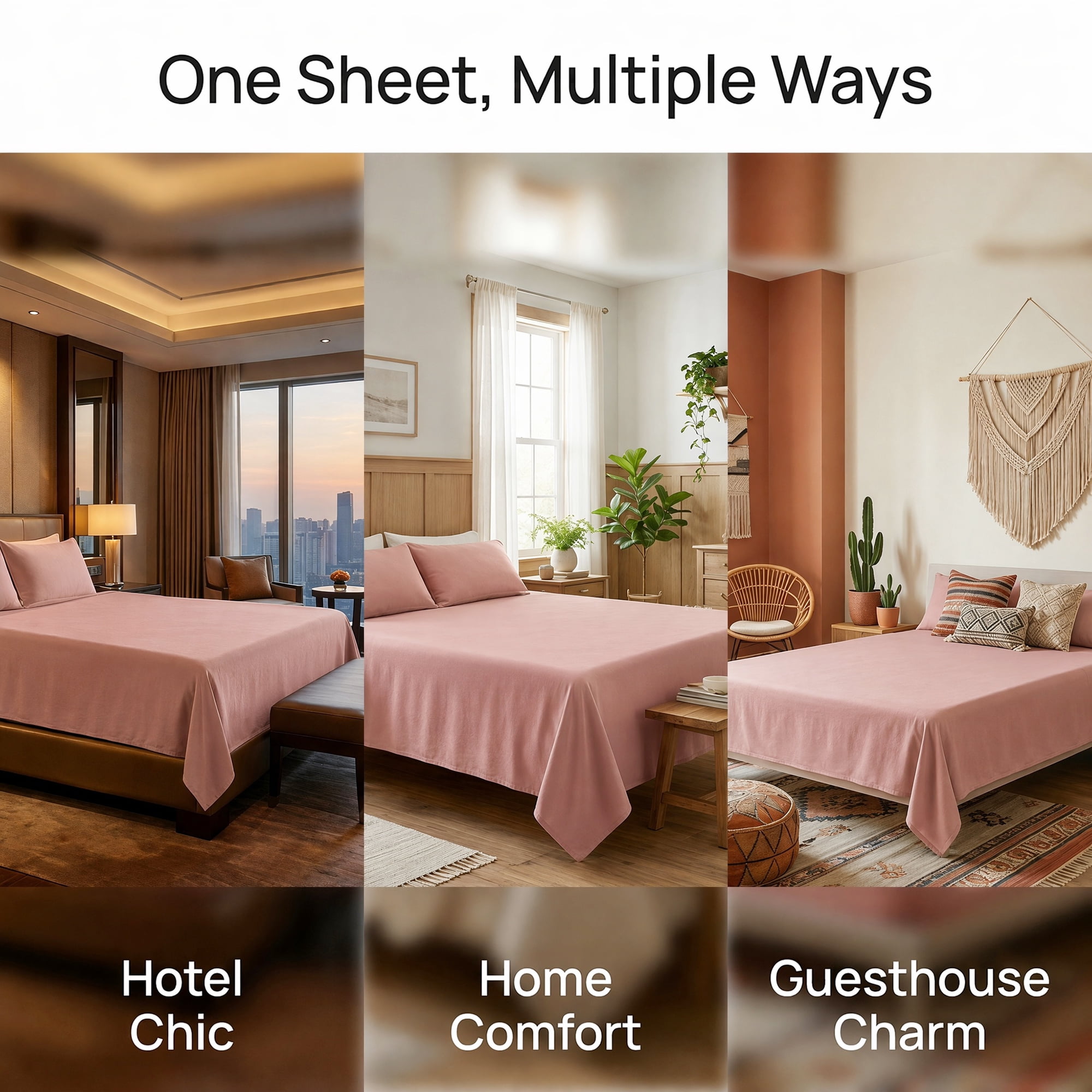 Unique Bargains Cotton Gauze Bed Sheet Soft Flat Sheet Cozy Bedding Light Pink 96"x106"