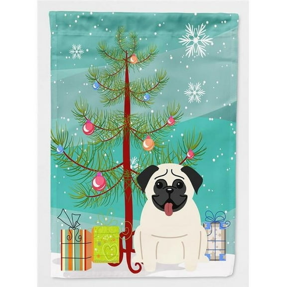 Carolines Treasures BB4129GF Merry Christmas Tree Pug Cream Flag Garden Size