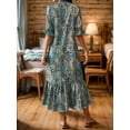 thumbnail image 2 of Women's Bohemian Paisley Print Midi Dress with Ruffle Hem Plus Size Full Length 100% Polyester Fabric for Everyday Wear, 2 of 8
