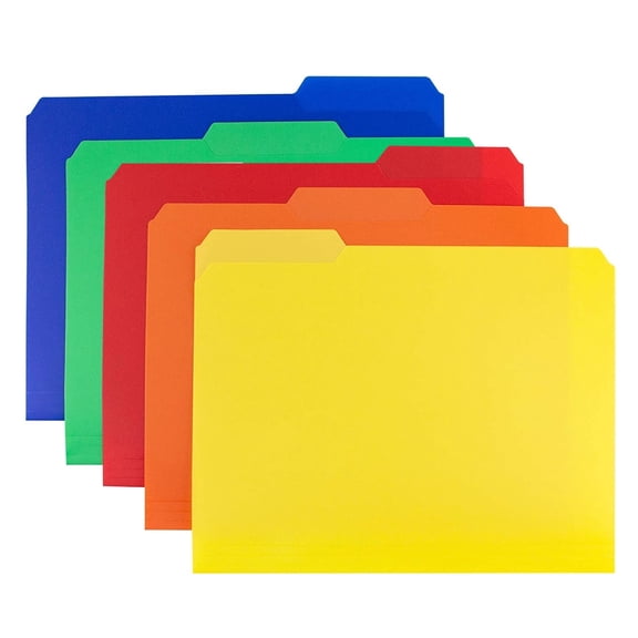 Scheam 10 Pack Colored File Folders Letter Size Plastic Folders, 5 Assorted Colors Poly Filling Folders with 1/3 Cut Erasable Tabs Heavy Duty 3 Tab Folders, for Office Home Organization