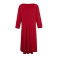 thumbnail image 4 of Huankd 3/4 Sleeve Dress for Women Crew Neck Pockets Vintage A-Line Swing Midi Dresses Red M, 4 of 5