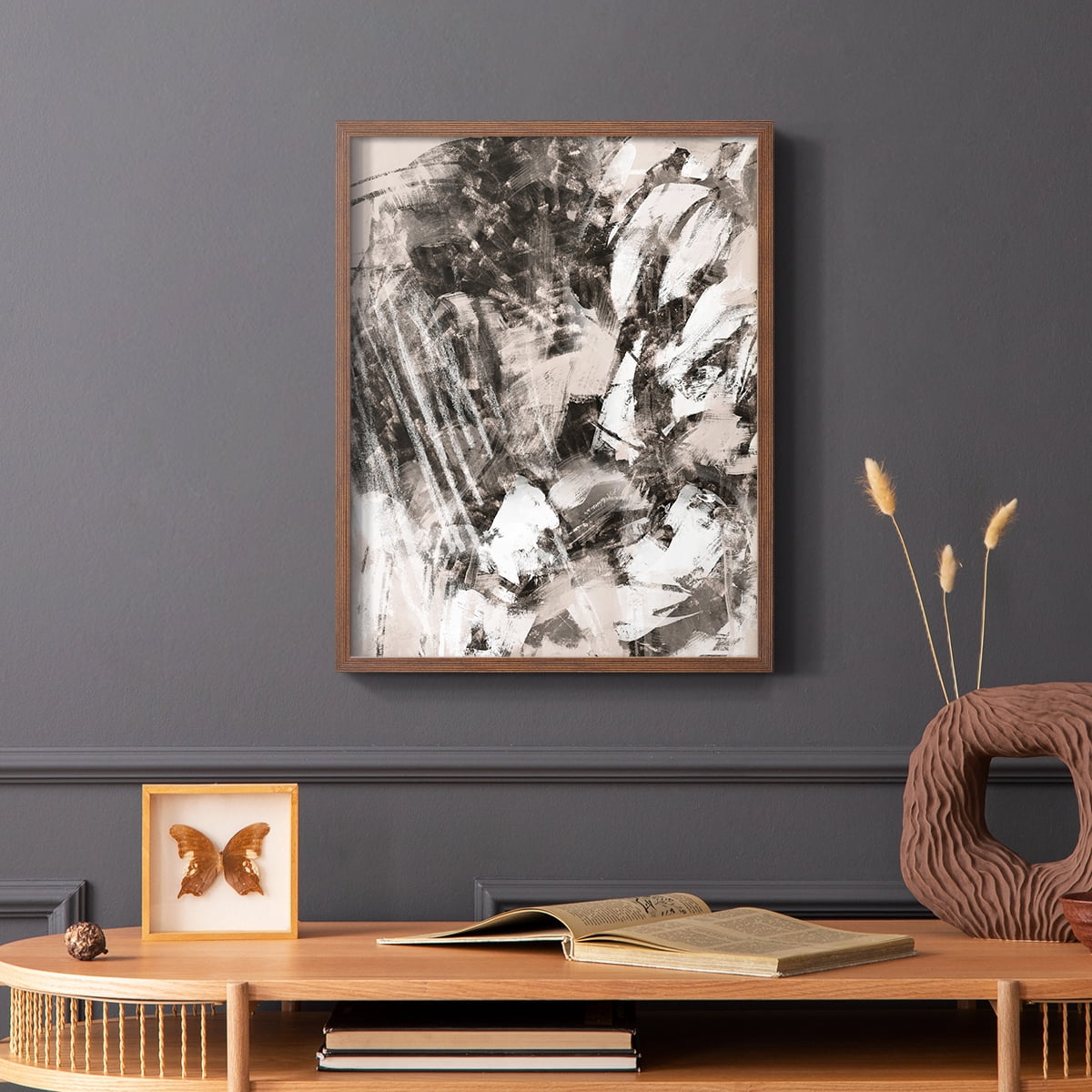 Blush Blackboard I Framed Print in Brown Solid Wood Framed Print No Nail Hanging