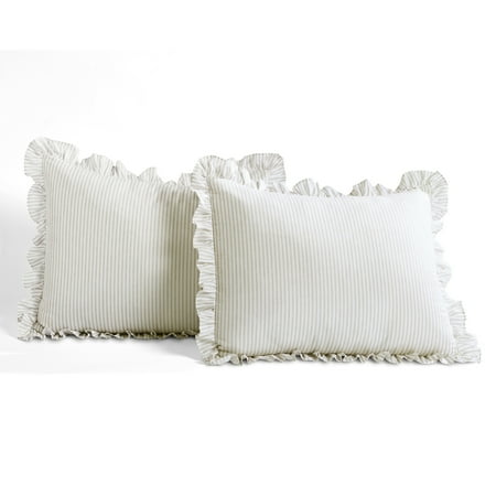 Queen 3pc Ticking Stripe Bedspread Set Neutral - Lush Décor