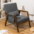 thumbnail image 6 of spanspace Accent Chair Mid-Century Modern Chair with Side Pocket, Lounge Armchair with Lumbar Pillow & Solid Wood Frame for Living Room Balcony Bedroom, Grey, 6 of 8