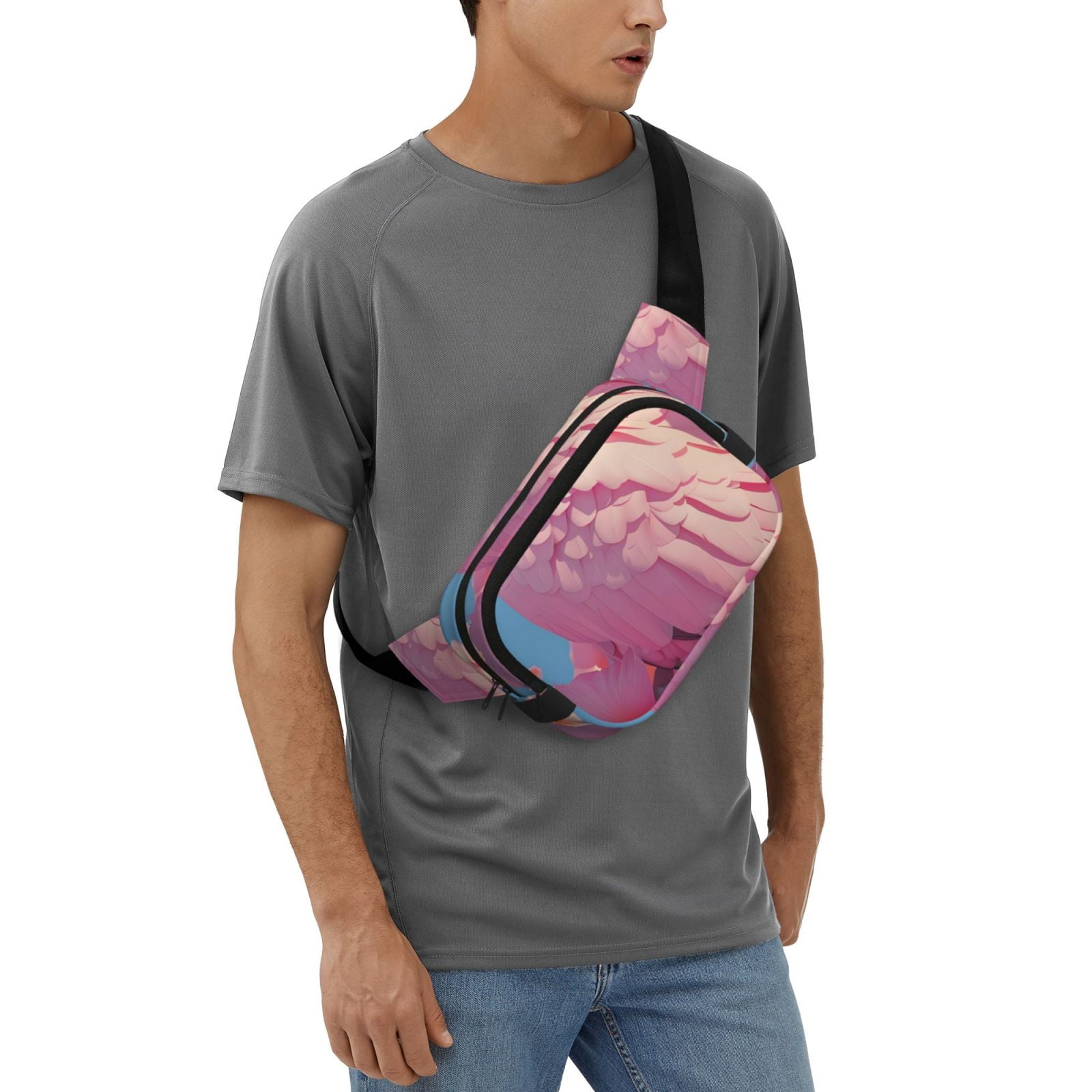 Picia Pink Parrot Tropical Blossoms Print Square Double-Layer Waist Bag Mini Adjustable Waist Belt Bag Exercise Running Travel Hiking