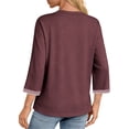 thumbnail image 4 of MOSHU Womens Tops 3/4 Length Sleeve Crew Neck Shirts with Ribbed Cuffs Summer Casual Blouses, 4 of 9