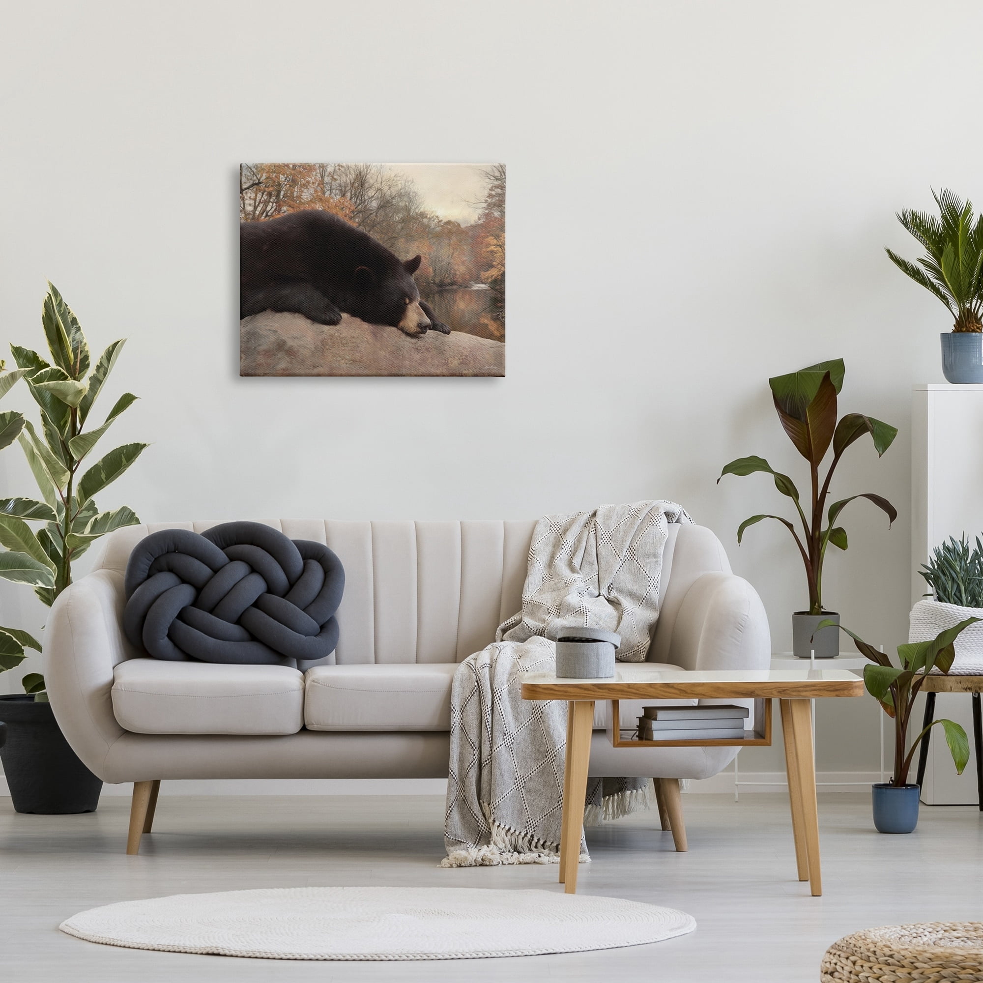 Stupell Resting Bear Autumn Foliage Lake Animals & Insects Photography Gallery Wrapped Canvas Print Wall Art