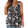 thumbnail image 2 of Usmixi Womens Tank Tops Fashion Button up Pleated Henley Shirts Plus Size Lightweight Belly Tunic Vest Summer Trendy Floral Print V-Neck Sleeveless Shirts Blouse Black XXL, 2 of 5
