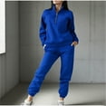 thumbnail image 2 of Lounge Sets for Women Trendy V-Neck with Zipper Long Sleeve Women Jogger Outfit Casual Pants Set with Elastic Waist Blue XL, 2 of 6