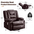 thumbnail image 4 of UHOMEPRO Swivel Recliner Chair for Adults, 360° Manual Swivel Rocker Recliner with Massage and Heat, 23 Inch Wide Seat, Overstuffed Armrests, Cup Holders, USB Charging Port and Storage Pockets, Brown, 4 of 8