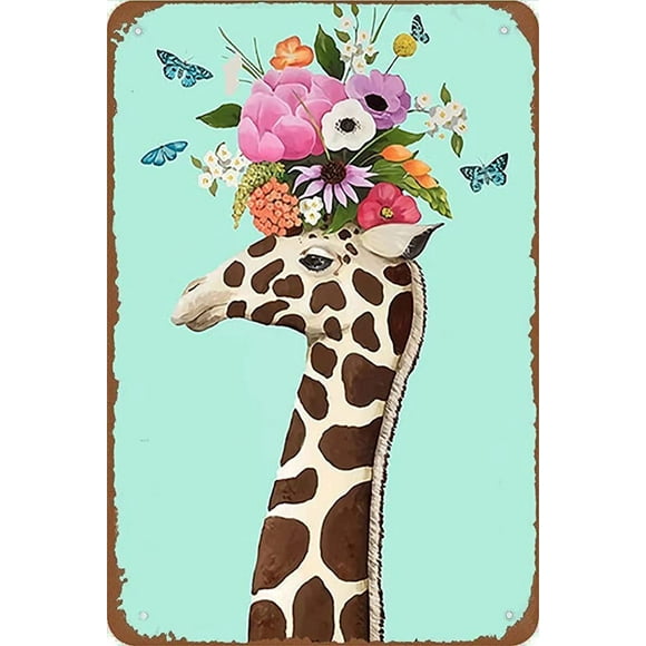 Size: 16" x 12" The Canvas is Painted with Lions Zebras Giraffes Flowers and Crowns. Creative Pewter S. Interesting and Novel Metal S. Wall Metal Sign Decor