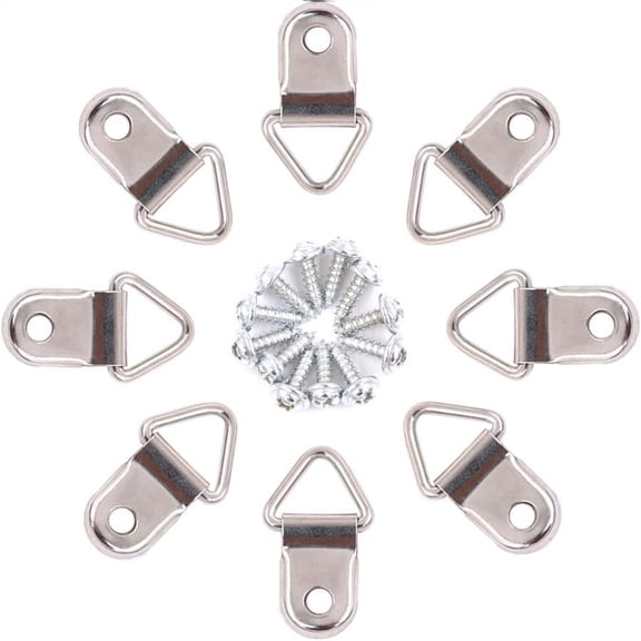 Elegant Metal Photo Hanger Hooks and Mirror Mounting Hardware Kit, Discrete Triangle D-Ring Design with Sleek Finish for Hidden Support, Enhances Home Decor by Securely Displaying Art