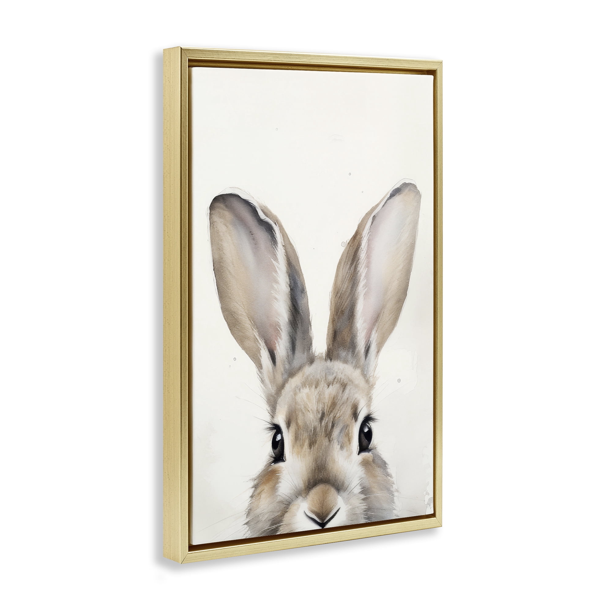Stupell Industries Peeking Rabbit Eyes Animals & Insects Painting Gold Floater Framed Canvas Art Print Wall Art, 21 x 31