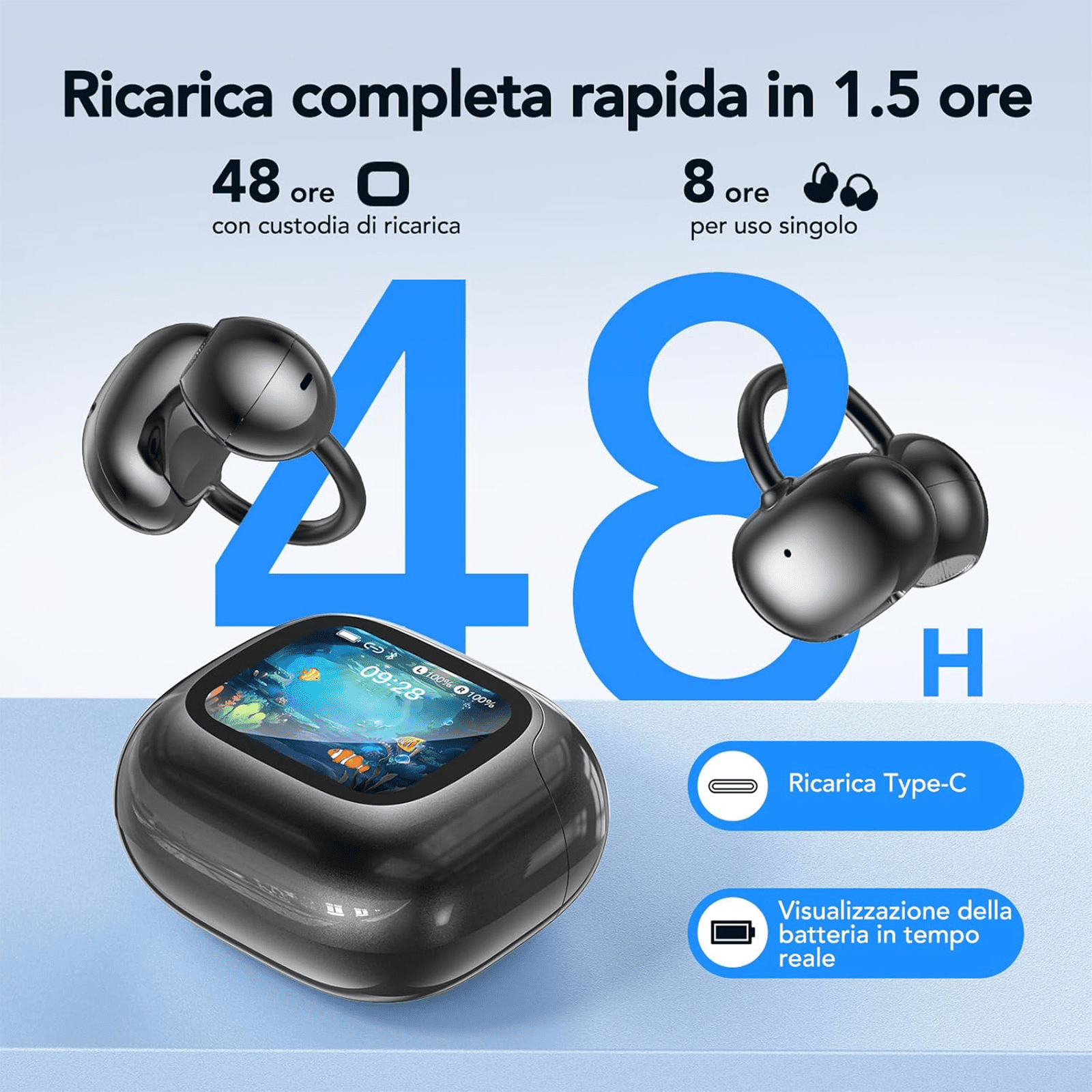 HTC NE32 AI Translation Headphones 130 Languages with App Instant Translator Headphones, Bluetooth 6.0 Headphones with LCD Screen