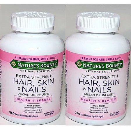 Nature s Bounty Hair  Skin and Nails  250 Softgels each bottle. Pack of 2 bottles.