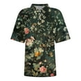 thumbnail image 4 of Mohiass Womens Cotton Polo Shirts Collared Short Sleeve 2024 Lapel Tops Summer Wicking Floral Print Dressy Lightweight Button Down Shirt Dark Green XL, 4 of 5
