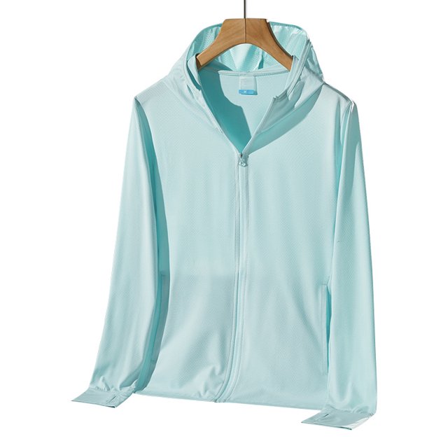 Cremallera Upf50+ Ropa de protección solar de verano para hombres Seda de hielo Punto Pareja Manga larga Protección de la piel Ropa de protección solar para mujeres (M) ER