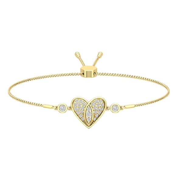ARAIYA JEWELRY 14k Yellow Gold Diamond Heart Bolo Bracelet (1/2 Cttw, I-J/ I2-I3), 7"