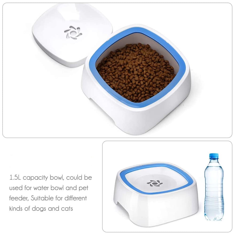 Dog Water Bowl No Spill Dog Bowl Extra Large Capacity Slow Drinking Water Feeder - blue