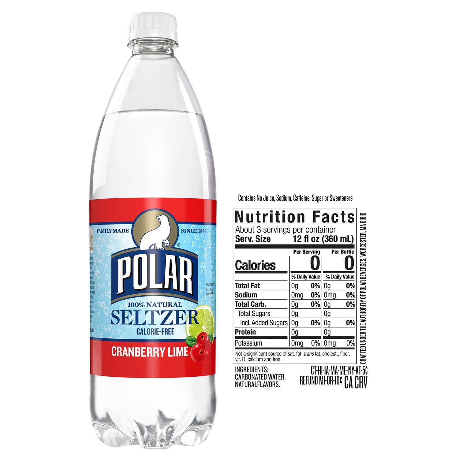 Polar Zero Calorie Cranberry Lime Sparkling Seltzer Water, 1 L, Bottle
