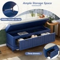 thumbnail image 6 of Storage Bench with Cushioned Seat and Three Drawers, Classic Entryway Bench with Fluted Door and Round Handles, Shoe Bench with Storage for Hallway/Living Room, Navy Blue, 6 of 8