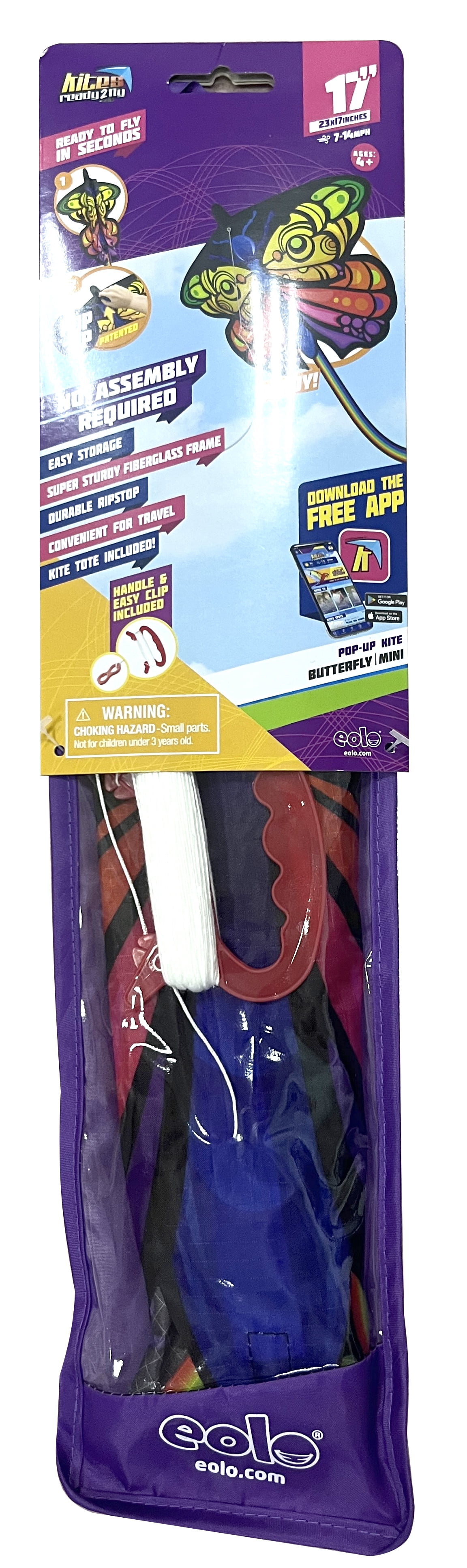 EOLO KITES Ready2Fly 23" Mini POP UP Kite, Butterfly. Reusable Tote Included