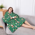 thumbnail image 5 of Oversized Wearable Blanket Hoodie,Green Christmas Santa and Icon Pattern Sherpa Blanket Hoodie with Super Pockets,Super Warm Fuzzy Pullover for Women & Men, 5 of 6
