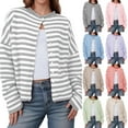 thumbnail image 3 of Turilly Women's Soft Striped Knit Sweaters Cardigan With Breasted Button Front And Round Neck, 3 of 3