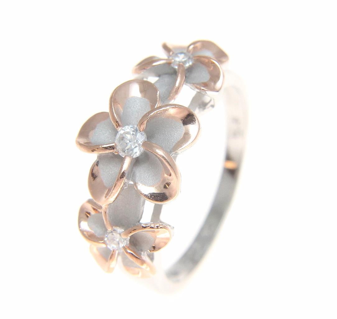 Plumeria Flower Seed Silver & Gold Filled Adjustable Crystal Women Wedding Rings Plumeria Flower Seed Silver & Gold Filled Adjustable Crystal Women Wedding Rings