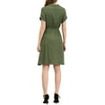 thumbnail image 4 of INSPIRE CHIC Women's Wear to Work Notched Lapel V Neck Elastic Waist Shirt Dress with Pockets XS Army Green, 4 of 7