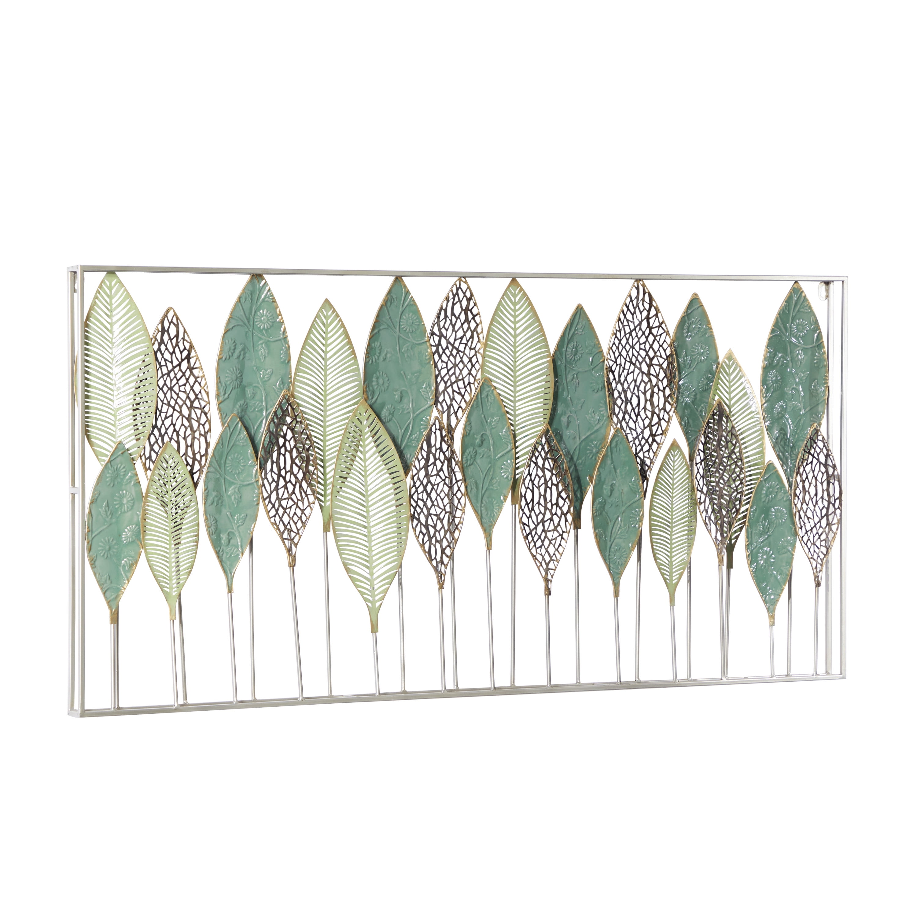 DecMode Green Metal Tall Cut-Out Leaf Wall Decor with Intricate Laser Cut Designs