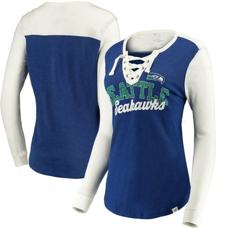 - Seattle Seahawks NFL Pro Line by Fanatics Branded Women's True Classics Lace Up Long Sleeve T-Shirt - Royal/Cream