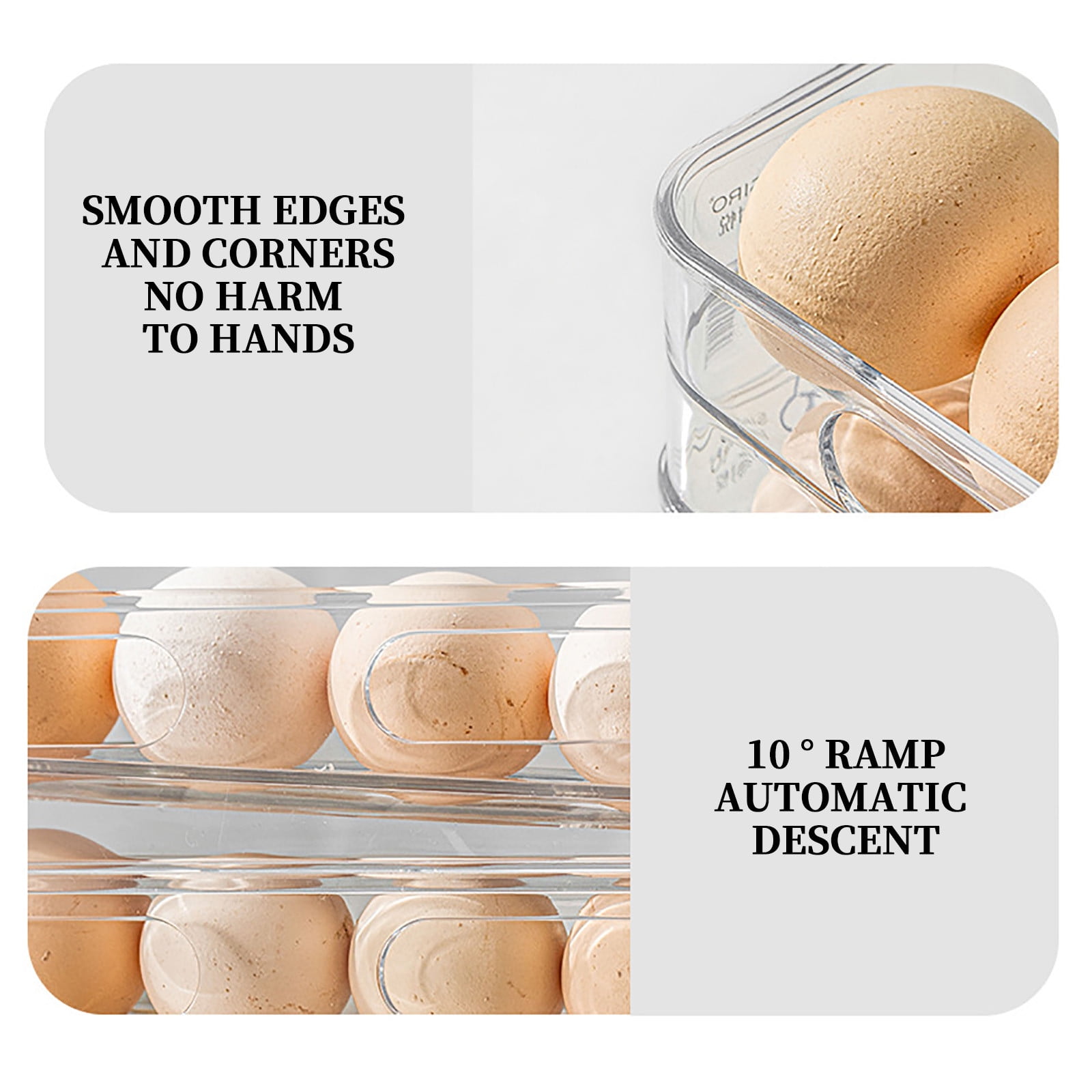 Djiypn Auto Rolling Refrigerator Egg Storage, Clear Egg Holder Tray for Refrigerator, Home Essentials Organization and Storage Box,7 Eggs Egg Holder,4PCS