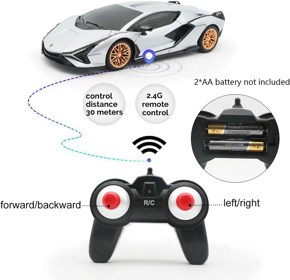 Qun Xing Remote Control Car 1:24 Lamborghini Officially Licensed 2.4GHZ for Kids Gift, Silver