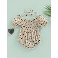 thumbnail image 4 of Bagilaanoe Summer Baby Girls Romper Infant Heart Print Puff Short Sleeve Jumpsuit 6M 12M 18M 24M Bodysuit + Headwear, 4 of 9