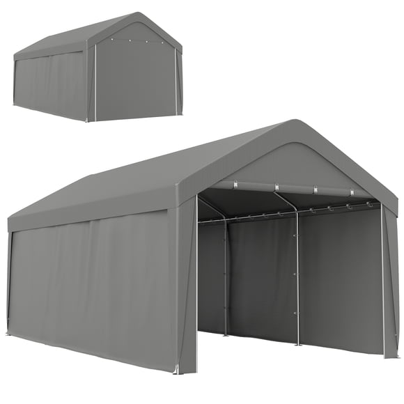 Outsunny Abri d'Auto, Abri pour Voiture 10 x 20 Pi avec 2 Portes Enroulables, Gris Pâle