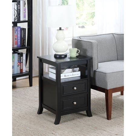 Convenience Concepts Melbourne 2 Drawer End Table with Shelf Black