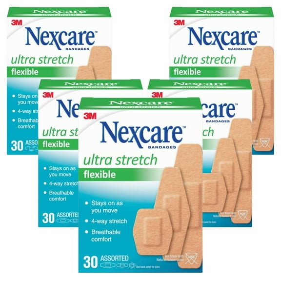 Nexcare Comfort Flexible Fabric Adhesive Bandages, Assorted Sizes, 150 Count Pack of 5, Breathable and Latex-Free, All-Day Protection for First Aid of Minor Cuts and Scrapes